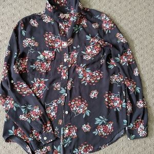 Dark Floral Button Down Blouse